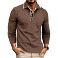 thumbnail image 1 of GuangCheng George Men Long Sleeve Shirts Contrast Placket Trim Chest Pocket Casual Breathable Blouses Dress Tops,Khaki,2XL, 1 of 7