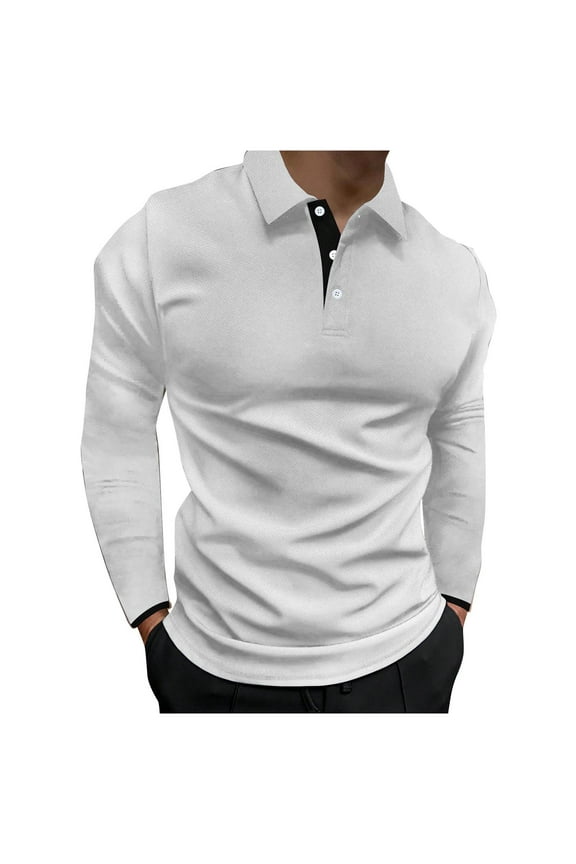 George Men Long Sleeve Shirts Textured Soft Comfort Slim Fit Contrast Placket Button Classic Casual Blouses,White,M