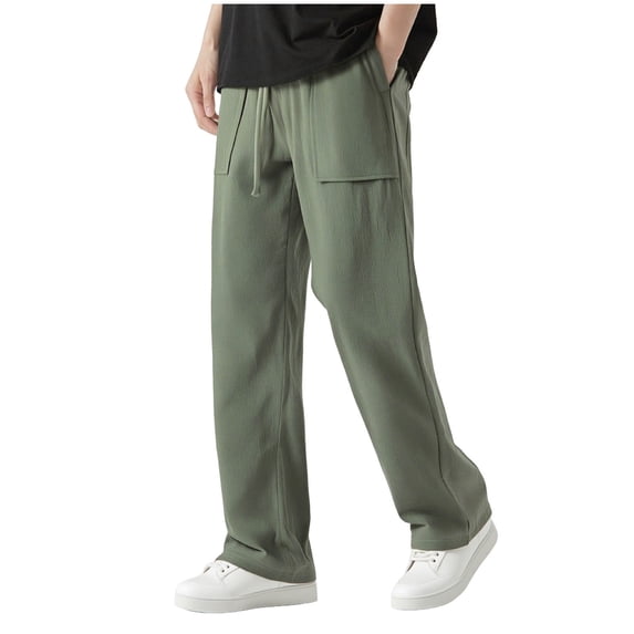 GuangCheng George Men Loose Fit Linen Blend Wide Leg Pants Elastic Drawstring Waist Breathable Comfortable Casual Trousers,Size:3XL