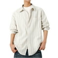 thumbnail image 1 of GuangCheng George Men Oversized Striped Button Up Shirts Long Sleeve Vertical Stripes Chest Pocket Classic Collar Casual Tops,Beige,2XL, 1 of 7
