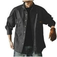 thumbnail image 1 of GuangCheng George Men Oversized Utility Shirts Jackets Heavyweight Canvas Chest Pockets Leather Patch Button Front Casual Workwear Tops,Dark Gray,L, 1 of 4