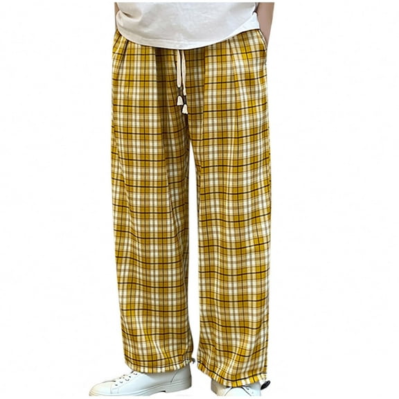 GuangCheng George Men Plaid Checkered Lounge Pants Loose Fit Elastic Drawstring Waist Comfortable Casual Wide Leg Trousers,Size:3XL
