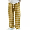 thumbnail image 1 of GuangCheng George Men Plaid Checkered Lounge Pants Loose Fit Elastic Drawstring Waist Comfortable Casual Wide Leg Trousers,Size:L, 1 of 5