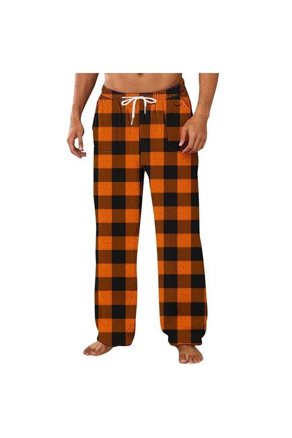 George Men Plaid Flannel Lounge Pants Soft Comfortable Elastic Drawstring Waist Loose Fit Sleepwear Pajama Bottoms,Size:2XL