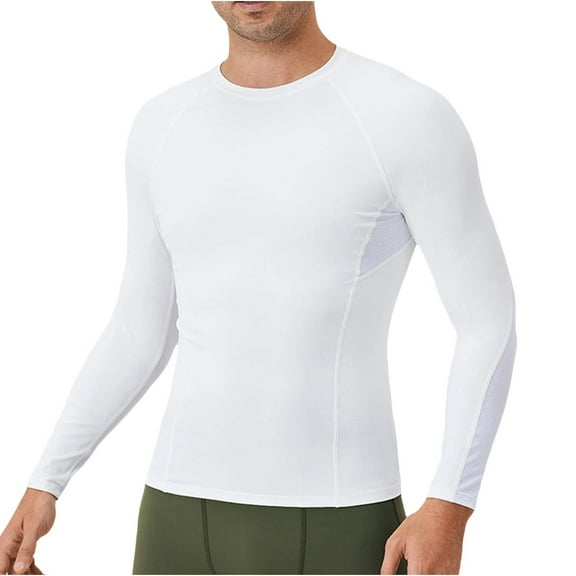 GuangCheng George Men Quick Dry Shirts Compression Base Layer Long Sleeve Moisture Wicking Stretch Fit Athletic Sports Top,White,2XL