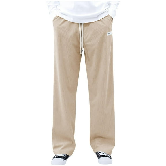 GuangCheng George Men Ribbed Textured Wide Leg Pants Elastic Drawstring Waist Soft Comfortable Casual Trousers,Size:3XL