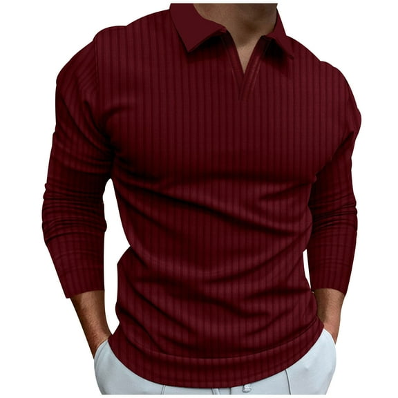GuangCheng George Men Shirts Striped Textured Fabric Slim Fit Soft Comfort Casual Stylish Buttonless Placket Blouses,Wine,L