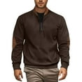 thumbnail image 1 of GuangCheng George Men Shirts Textured Stripe Quarter Zip Pullover Elbow Patch Detail Soft Warm Casual Comfort Stylish Blouses,Coffee,S, 1 of 5