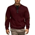 thumbnail image 1 of GuangCheng George Men Shirts Textured Stripe Quarter Zip Pullover Elbow Patch Detail Soft Warm Casual Comfort Stylish Blouses,Wine,2XL, 1 of 5