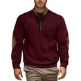 thumbnail image 1 of GuangCheng George Men Shirts Textured Stripe Quarter Zip Pullover Elbow Patch Detail Soft Warm Casual Comfort Stylish Blouses,Wine,M, 1 of 5