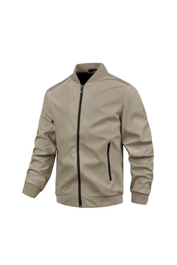 ZHYou Men Slim Fit Bomber Jacket Water Resistant Lightweight Zip Front Ribbed Trim Casual Classic Style Tops,Khaki,3XL