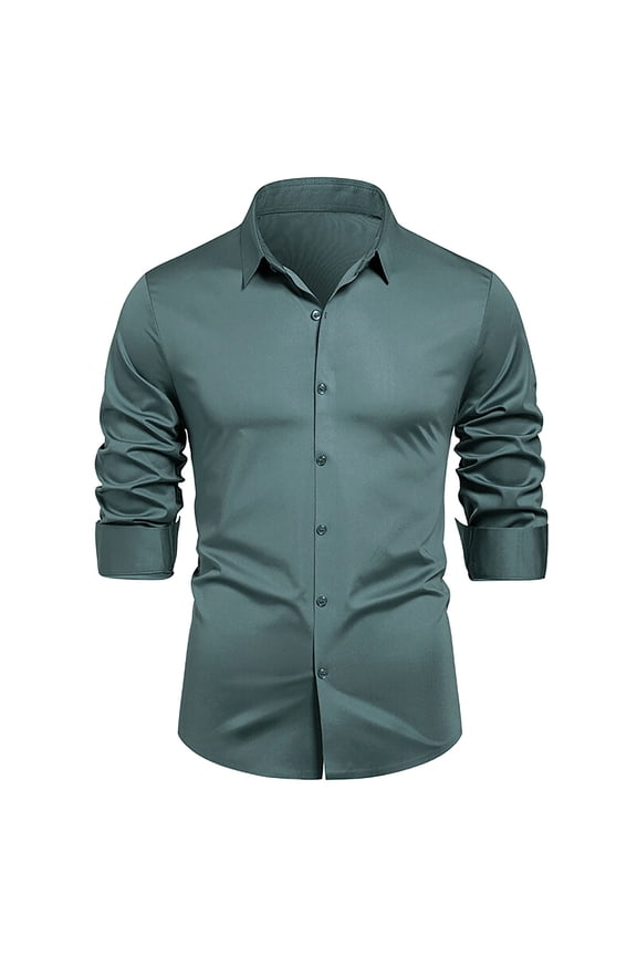 George Men Slim Fit Dress Shirt Long Sleeve Wrinkle Resistant Button Down Collar Classic Lapel Collar Blouses,Army Green,2XL