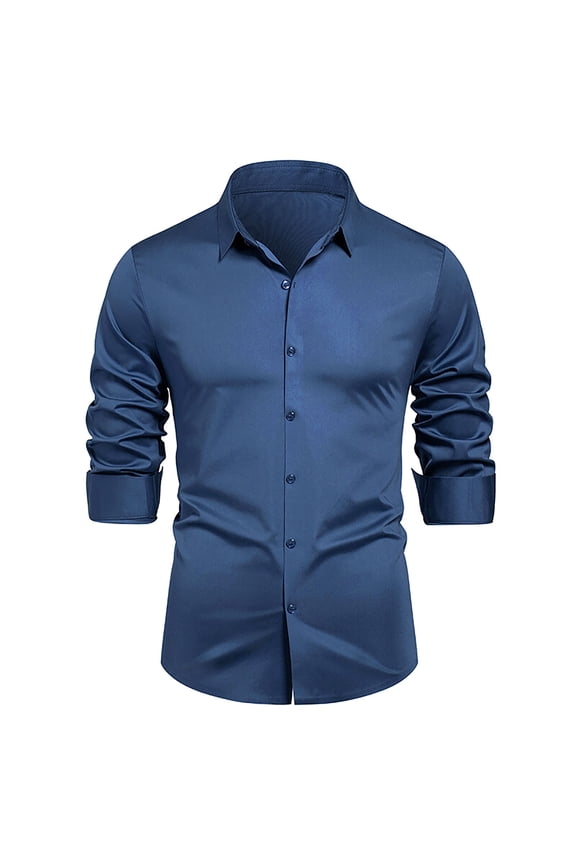 George Men Slim Fit Dress Shirt Long Sleeve Wrinkle Resistant Button Down Collar Classic Lapel Collar Blouses,Blue,L