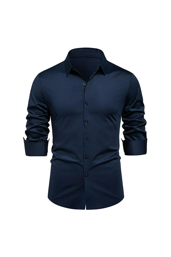 George Men Slim Fit Dress Shirt Long Sleeve Wrinkle Resistant Button Down Collar Classic Lapel Collar Blouses,Navy,L