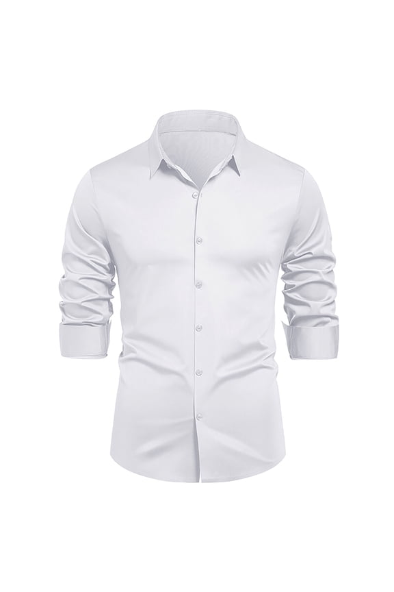 George Men Slim Fit Dress Shirt Long Sleeve Wrinkle Resistant Button Down Collar Classic Lapel Collar Blouses,White,L