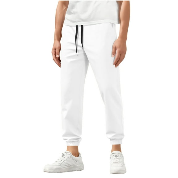 GuangCheng George Men Solid Jogger Pants Elastic Drawstring Waist Soft Comfortable Casual Cuffed Slim Fit Trousers,Size:2XL
