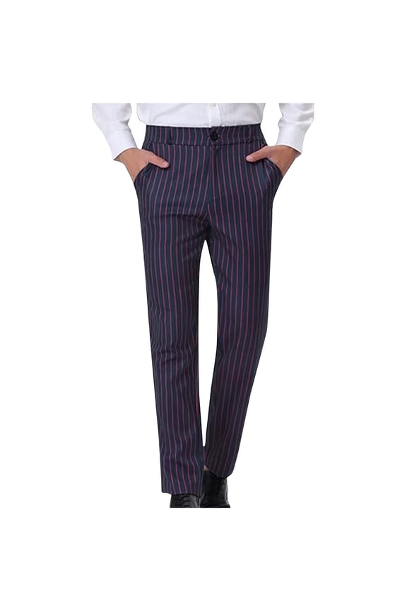 George Men Striped Dress Pants Slim Fit Tailored Design Comfortable Formal Office Wear Business Trousers,Size:L