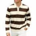 thumbnail image 1 of ZHYou Men Striped Rugby Shirts Long Sleeve Classic Collar Button Placket Contrast Horizontal Stripes Casual Comfort Tops,Brown,2XL, 1 of 10