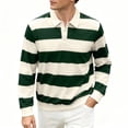 thumbnail image 1 of GuangCheng George Men Striped Rugby Shirts Long Sleeve Classic Collar Button Placket Contrast Horizontal Stripes Casual Comfort Tops,Green,L, 1 of 9
