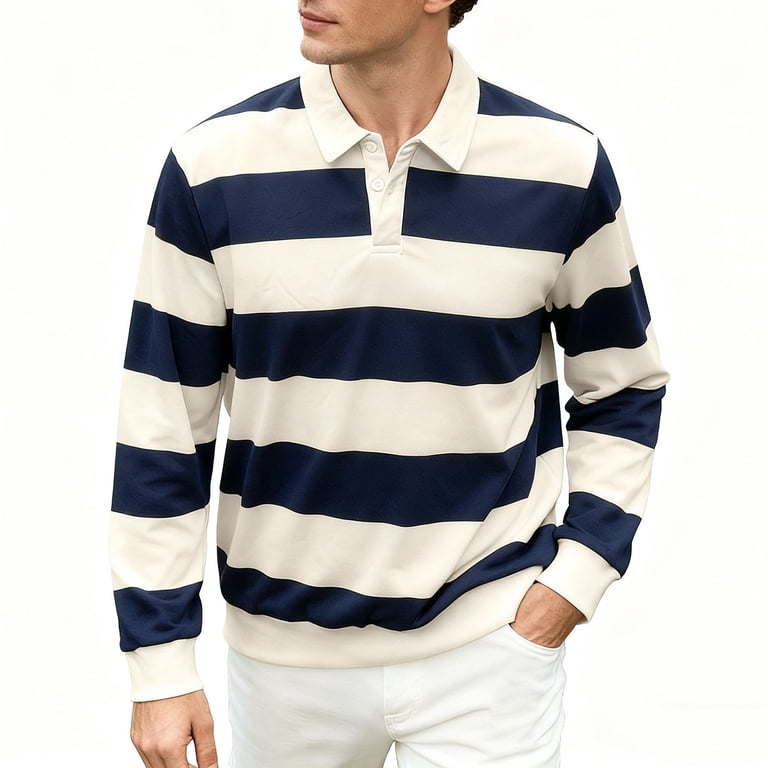 GuangCheng George Men Striped Rugby Shirts Long Sleeve Classic