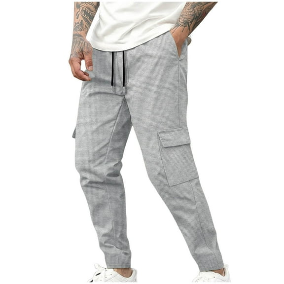 GuangCheng George Men Textured Cargo Joggers Elastic Waistband Drawstring Multiple Pockets Slim Fit Stretch Comfortable Casual Trousers,Size:3XL