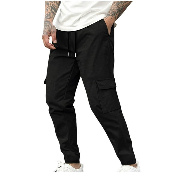 GuangCheng George Men Textured Cargo Joggers Elastic Waistband Drawstring Multiple Pockets Slim Fit Stretch Comfortable Casual Trousers,Size:XL