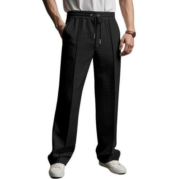 GuangCheng George Men Textured Drawstring Waist Pants Soft Breathable Lightweight Loose Fit Casual Comfort Trousers,Size:XL