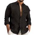 thumbnail image 1 of GuangCheng George Men Textured Long Sleeve Button Down Shirts Chest Pocket Casual Breathable Blouses,Black,L, 1 of 8