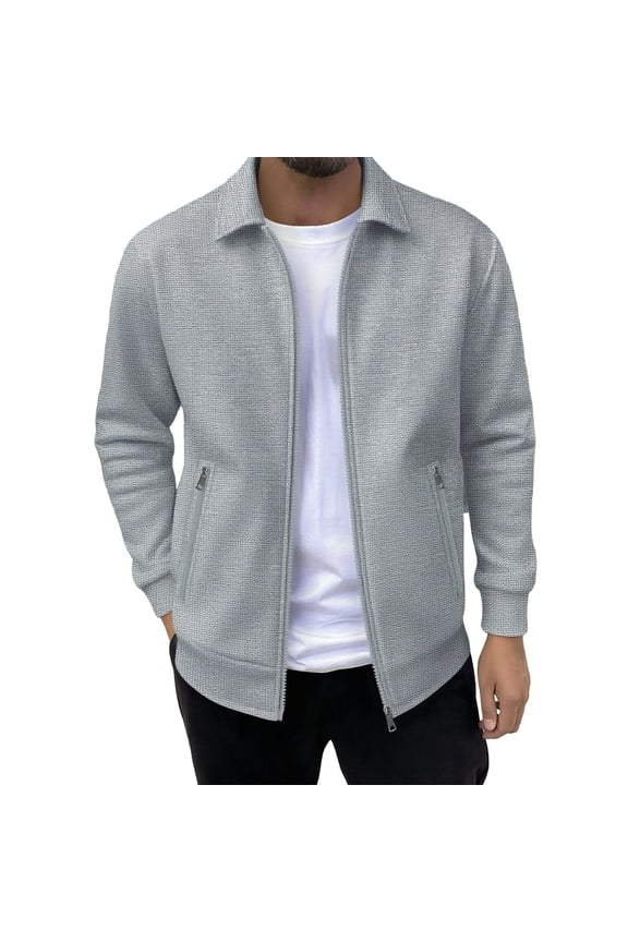 George Men Textured Zip Up Jackets Soft Comfort Casual Outerwear Stand Collar Side Zip Pockets Lightweight Layering Shirts,Gray,M
