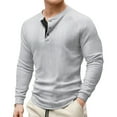 thumbnail image 1 of GuangCheng George Men Waffle Knit Henley Shirts,Long Sleeve,Slim Fit,Soft,Breathable,Comfortable,Button Placket,Casual Tees,Gray,Size M, 1 of 9