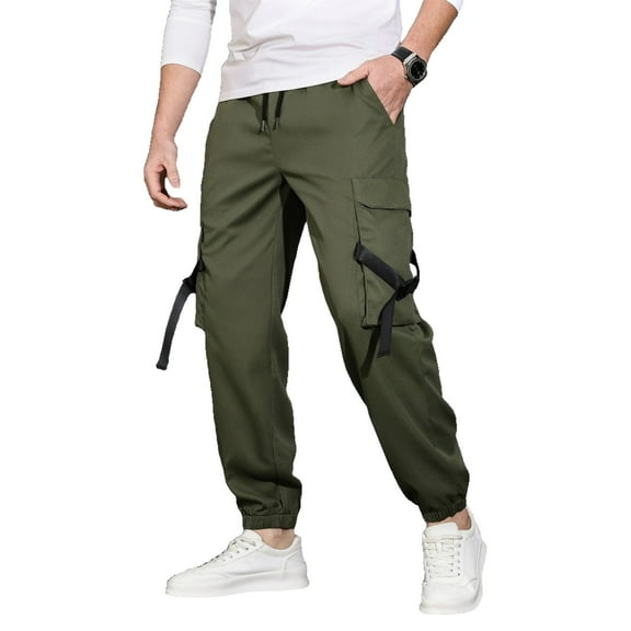 GuangCheng George Men's Cargo Pants,Elastic Waist,Joggers,Drawstring,Multi Pocket,Casual,Workwear,Hiking Trousers,Army Green,Size S