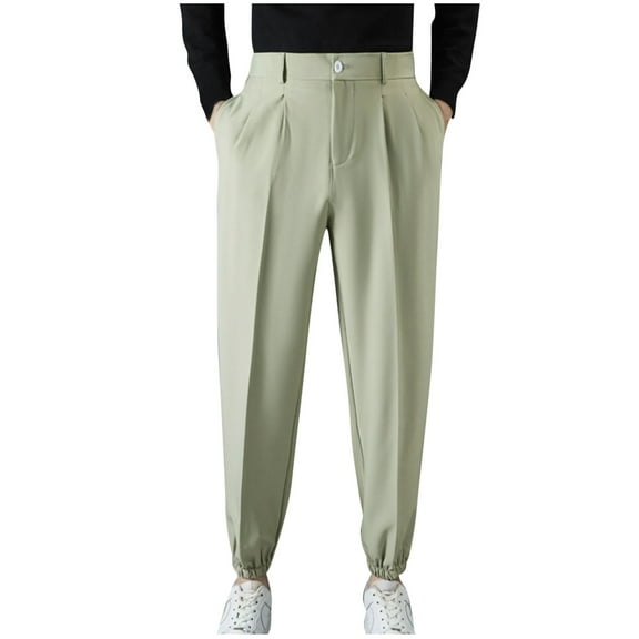 GuangCheng George Men's Elastic Cuff Dress Pants,Pleated,Tailored,Casual Suit Trousers for Business,Green,Size 3XL