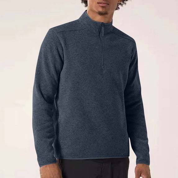 GuangCheng Men's Fleece Pullover Sweaters,Quarter Zip,Thermal,Warm,Comfortable,Soft,Lightweight,Active Basic Tees,Dark Blue,Size 5XL