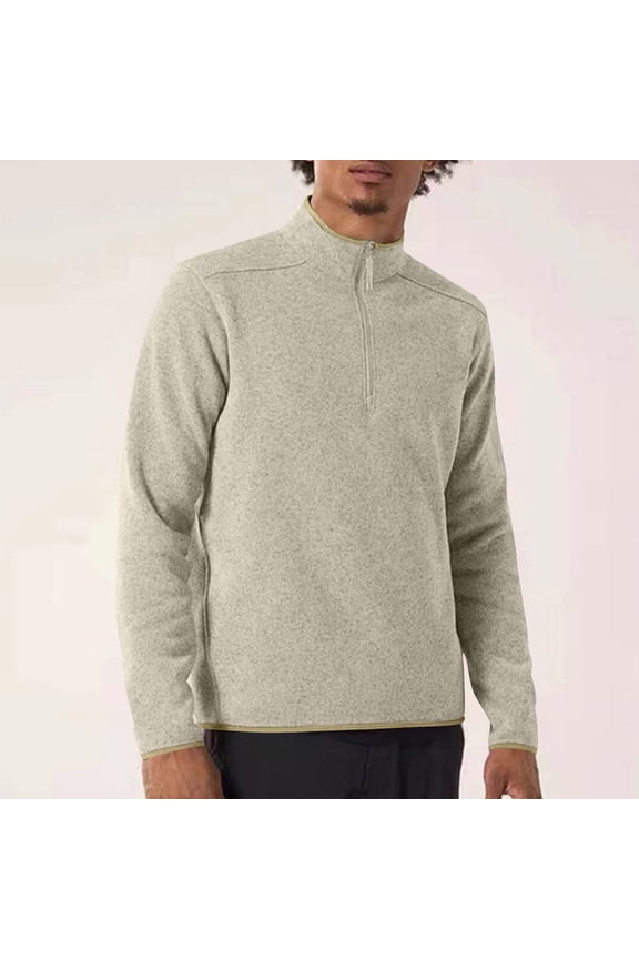 Men's Fleece Pullover Sweaters,Quarter Zip,Thermal,Warm,Comfortable,Soft,Lightweight,Active Basic Tees,Khaki,Size 5XL