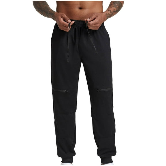 GuangCheng George Men's Joggers Sweatpants,Elastic Drawstring Waist,Casual,Sport Track,Cuffed Pants with Zip Pockets,Black,Size S