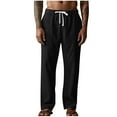 thumbnail image 1 of GuangCheng Men's Linen Drawstring Pants,Elastic Waist,Breathable,Casual Summer Loungewear Pants,Black,Size 2XL, 1 of 6