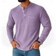 thumbnail image 1 of GuangCheng Men's Shirts,Waffle Knit,Long Sleeve,Henley Shirts with Chest Pocket,Regular Fit,Soft,Textured,Warm Baggy Tops,Purple,Size 3XL, 1 of 2