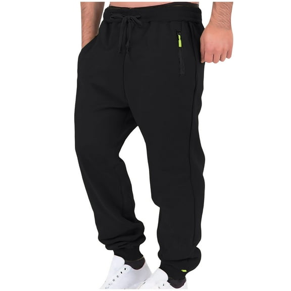 GuangCheng George Men's Sweatpants,Zip Pocket,Elastic Drawstring Waist,Casual Lounge Joggers,Pull On,Pants,Black,Size L