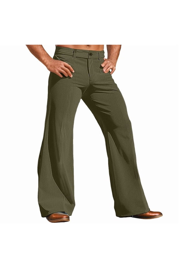 Men's Vintage Flared Corduroy Pants,Wide Leg,Casual,Baggy,Stretch Dress Trousers,Army Green,Size XL