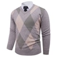 thumbnail image 1 of GuangCheng Mens Argyle Pattern V-Neck Sweaters,Classic Fit,Crewneck,Soft,Warm Shirts,Pullover Tops,Khaki,Size 3XL, 1 of 9