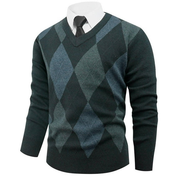 GuangCheng George Mens Argyle Pattern V-Neck Sweaters,Classic Fit,Crewneck,Soft,Warm Shirts,Pullover Tops,Navy,Size M