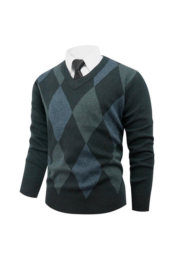 George Mens Argyle Pattern V-Neck Sweaters,Classic Fit,Crewneck,Soft,Warm Shirts,Pullover Tops,Navy,Size M