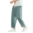 thumbnail image 1 of GuangCheng Mens Baggy Fit Linen Pants,Elastic Waist,Drawstring,Multi Pocket,Casual Harem Trousers,Army Green,Size 3XL, 1 of 4