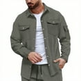 thumbnail image 1 of GuangCheng George Mens Button Up Shirt Jackets with Chest Pockets,Textured,Casual Outdoor Tops Lapel Collared Tops,Army Green,Size 3XL, 1 of 5