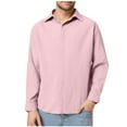 thumbnail image 1 of GuangCheng George Mens Button Up Shirts Long Sleeve Casual Breathable Linen Blend Blouses,Pink,XL, 1 of 9