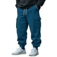 thumbnail image 1 of GuangCheng Mens Cargo Joggers,Elastic Waist,Sweatpants,Casual,Baggy,Cuffed Lounge Work Pants with Pockets,Navy,Size S, 1 of 8