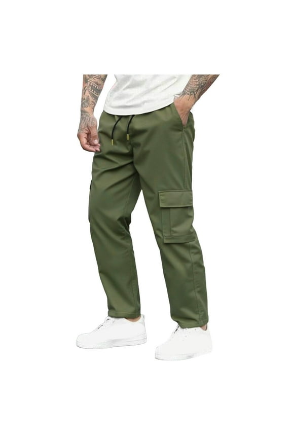 George Mens Cargo Pants,Elastic Waist,Straight Leg,Pull On,Baggy,Casual,Work Outdoor Trousers,Army Green,Size M