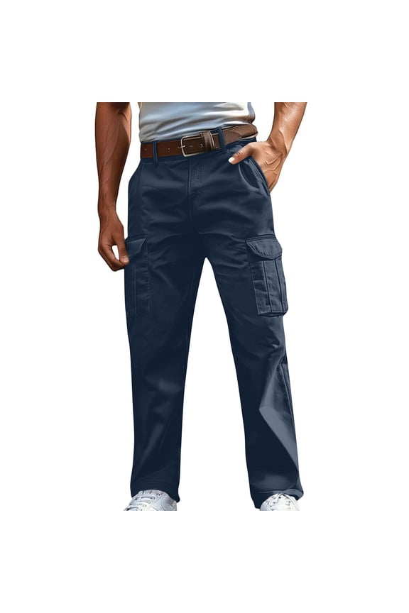 Mens Cargo Work Pants,Multi Pockets,Belt Loops,Durability,Casual Utility Trousers,Navy,Size XL