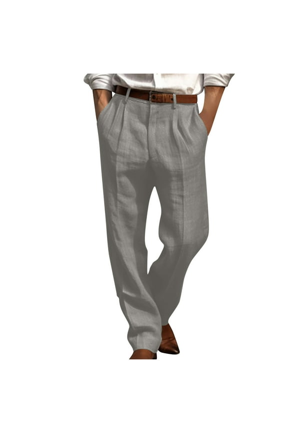 George Mens Casual Work Pants,Pleated,Linen Blend,Trousers with Pockets,Business,Baggy Fit Pull On Pants,Gray,Size XL