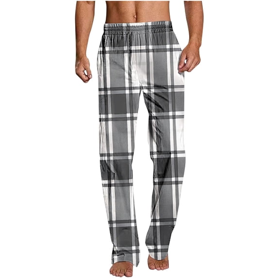 GuangCheng Mens Classic Black and White Plaid Pajama Pants Soft, Loose Fit Sleep Pants with Elastic Waist,Size:2XL